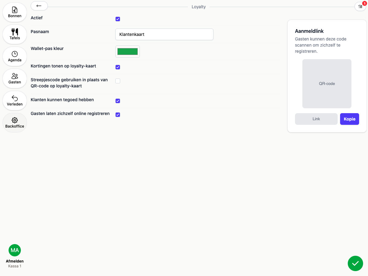 De Loyalty-instellingen in de backoffice